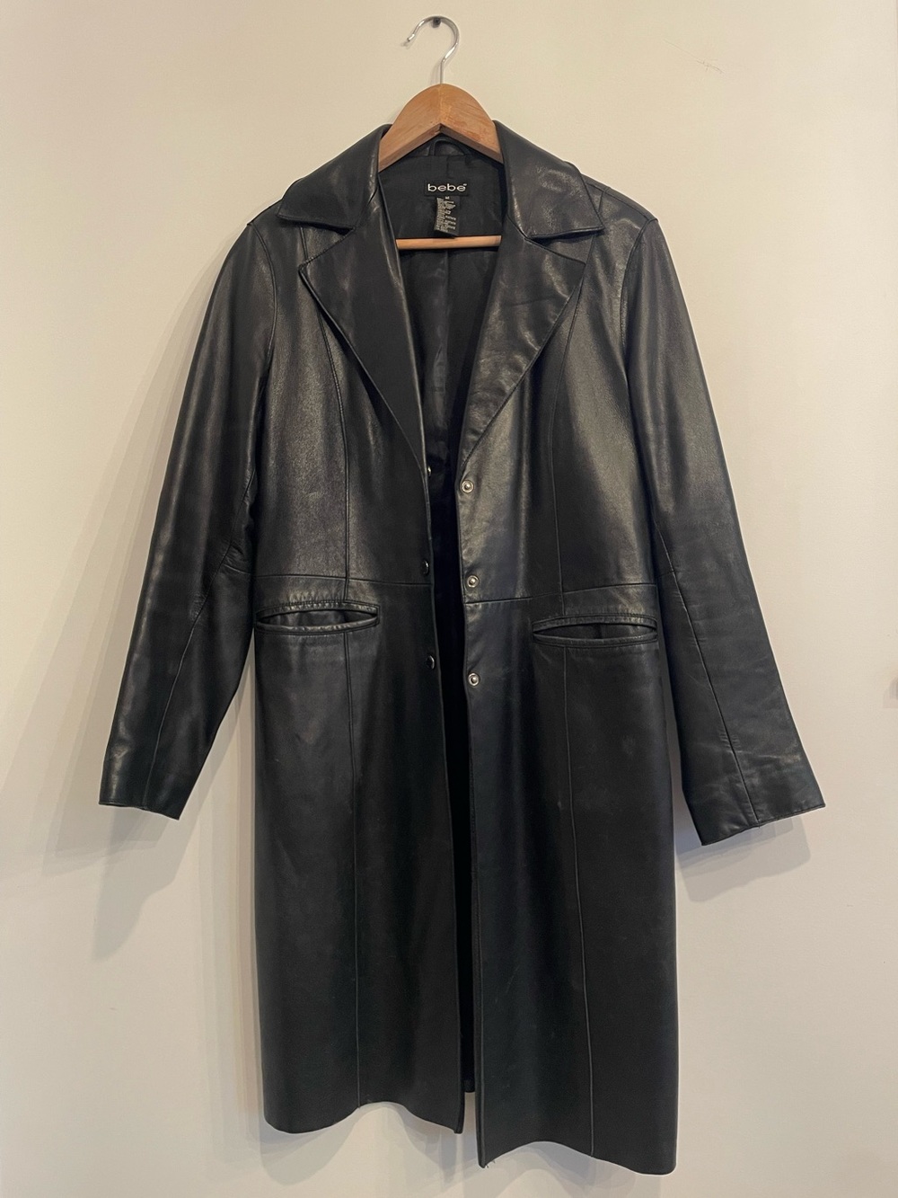 Women’s 90s Black Leather Trench Coat